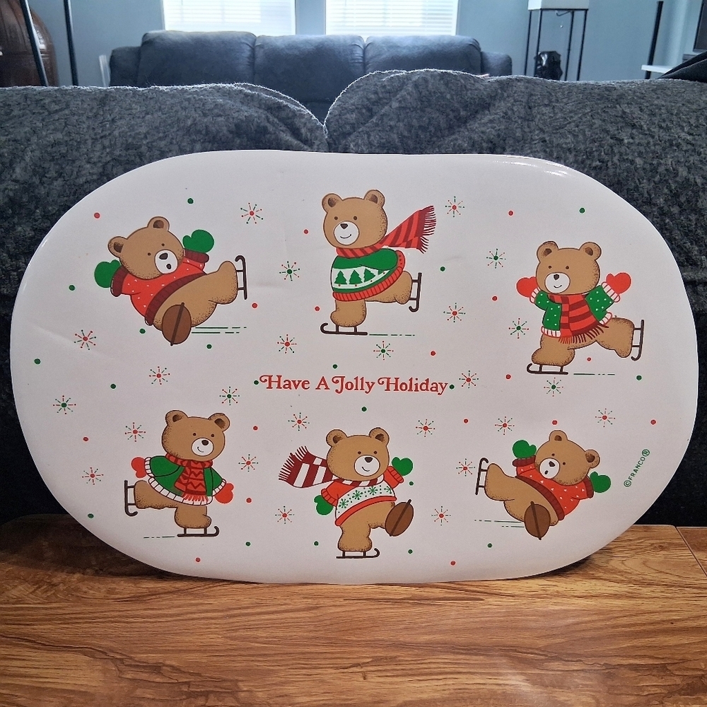 Vintage 80s Christmas Placemats Vinyl Foam Set Of Four 4 18"x12" Holiday Bear
